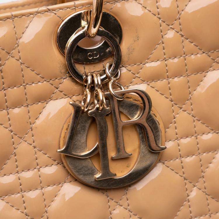 Pre Owned Dior Beige Patent Leather Large Lady Dior Tote Bag