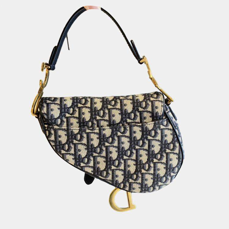 Pre Owned Dior Saddle Bag Blue Oblique Jacquard