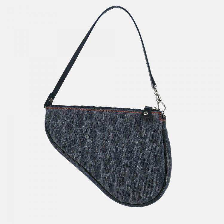 Pre Owned Dior Navy Denim Trotter Saddle Shoulder Bag