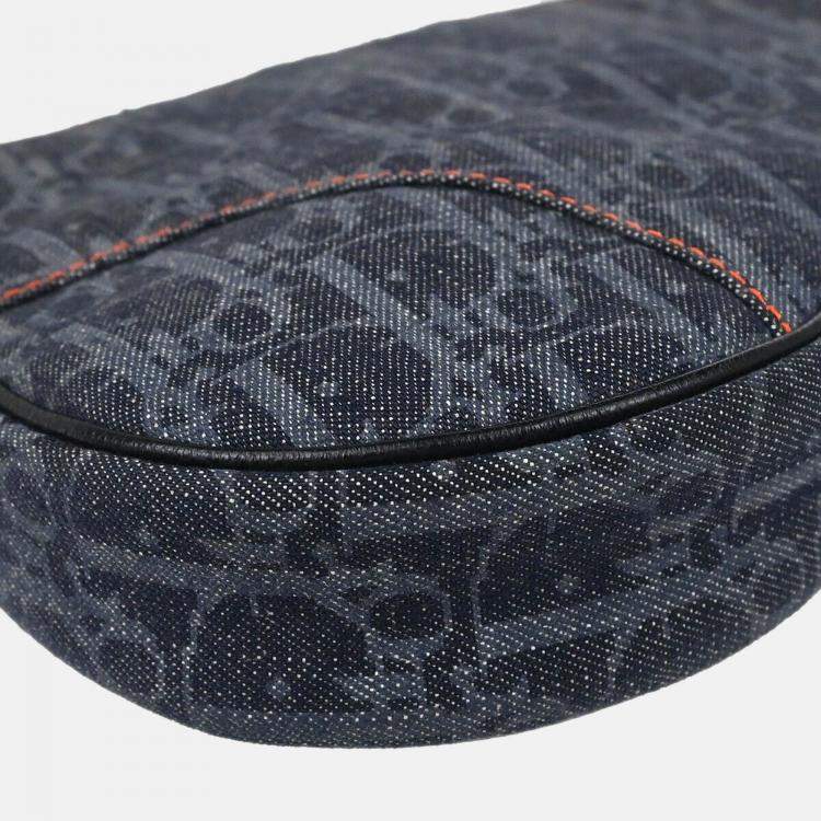 Pre Owned Dior Navy Denim Trotter Saddle Shoulder Bag