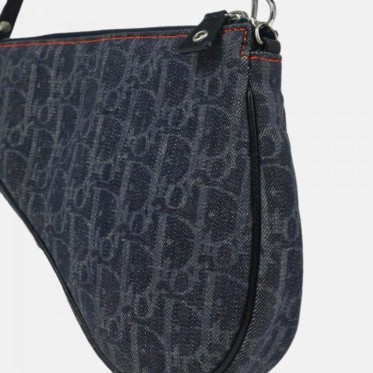 Pre Owned Dior Navy Denim Trotter Saddle Shoulder Bag