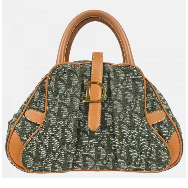 Pre Owned Dior Green Canvas Double Saddle Trotter Handbag