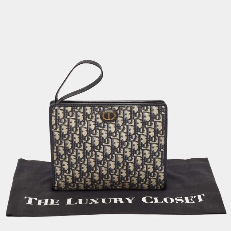 Pre Owned Dior Navy Blue Oblique Jacquard Canvas 30 Montaigne Pouch