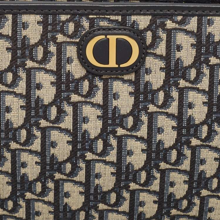 Pre Owned Dior Navy Blue Oblique Jacquard Canvas 30 Montaigne Pouch