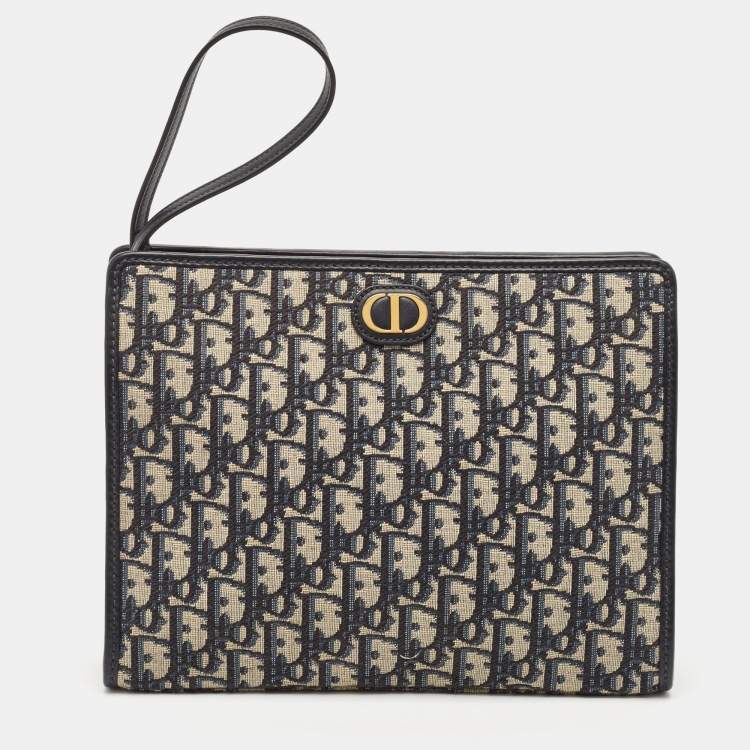 Pre Owned Dior Navy Blue Oblique Jacquard Canvas 30 Montaigne Pouch