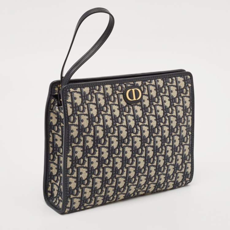 Pre Owned Dior Navy Blue Oblique Jacquard Canvas 30 Montaigne Pouch