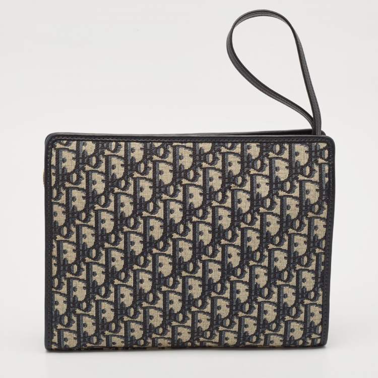 Pre Owned Dior Navy Blue Oblique Jacquard Canvas 30 Montaigne Pouch