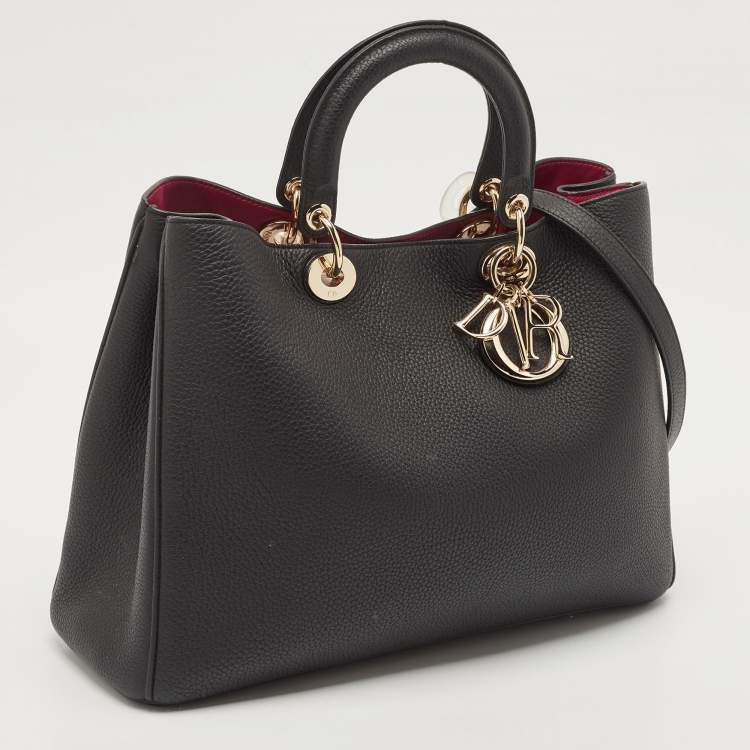 Pre Owned Dior Black Leather Large Diorissimo Shopper Tote