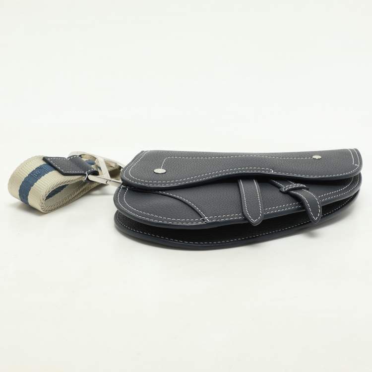 Pre Owned Dior Blue Leather Saddle Pouch Clutch
