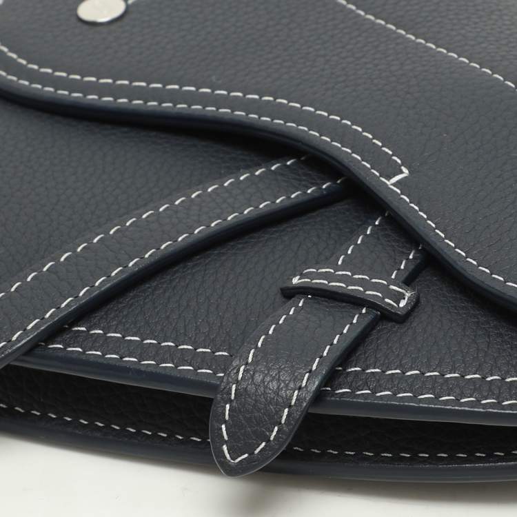 Pre Owned Dior Blue Leather Saddle Pouch Clutch