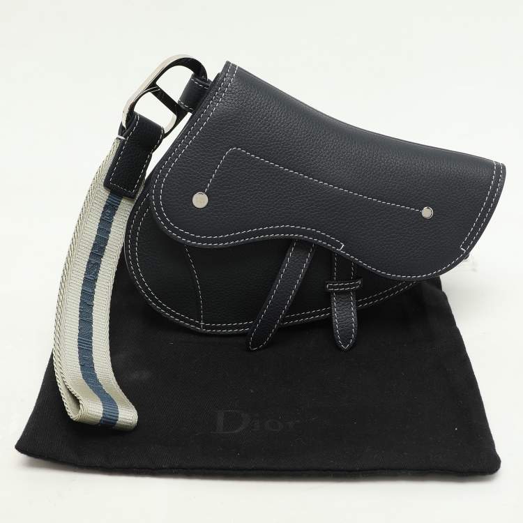 Pre Owned Dior Blue Leather Saddle Pouch Clutch