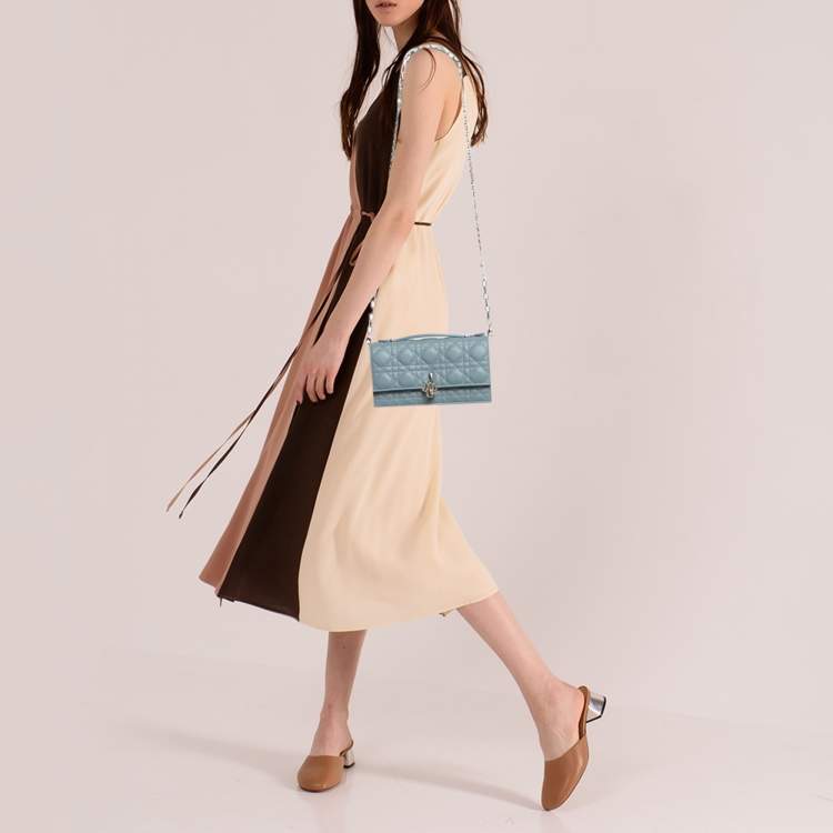 Pre Owned Dior Light Blue Cannage Leather Mini My Dior Top Handle Bag