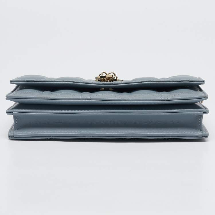 Pre Owned Dior Light Blue Cannage Leather Mini My Dior Top Handle Bag
