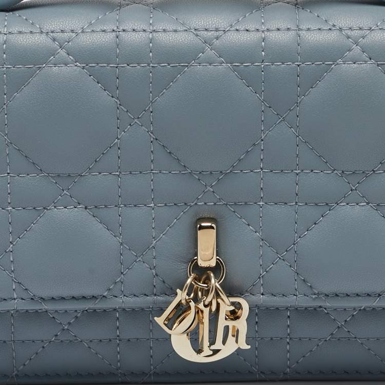 Pre Owned Dior Light Blue Cannage Leather Mini My Dior Top Handle Bag