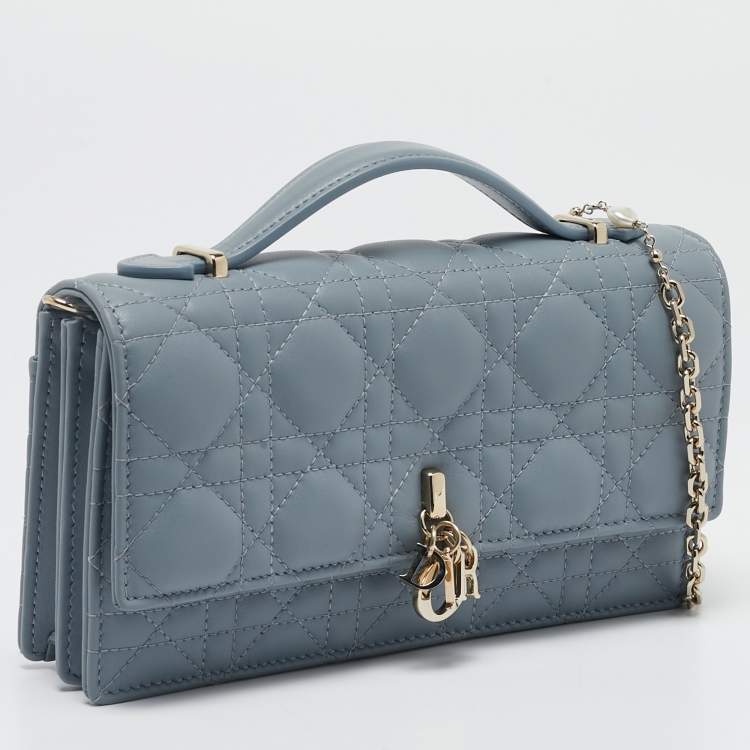 Pre Owned Dior Light Blue Cannage Leather Mini My Dior Top Handle Bag
