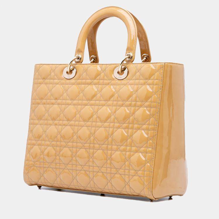 Pre Owned Dior Beige/Brown Large Patent Cannage Lady Dior
