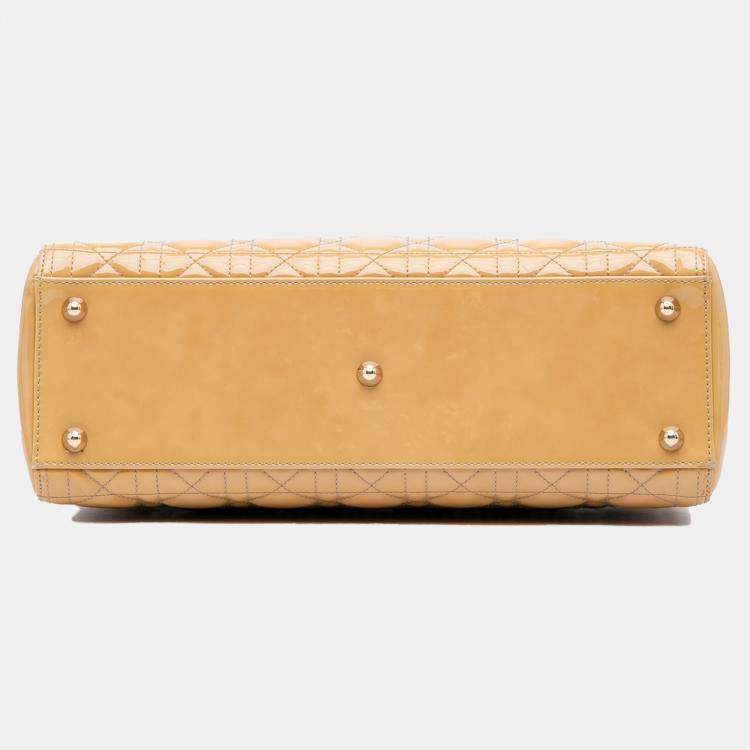 Pre Owned Dior Beige/Brown Large Patent Cannage Lady Dior