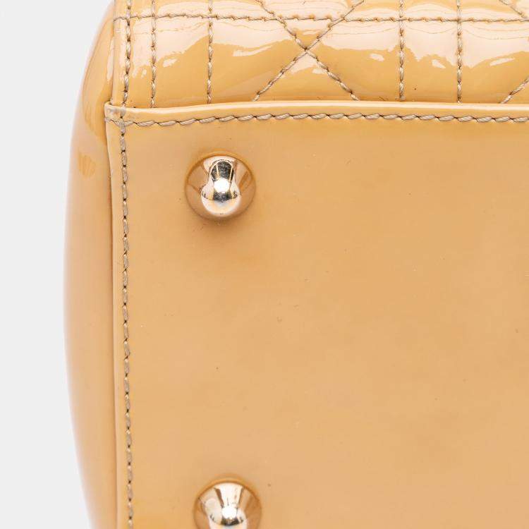 Pre Owned Dior Beige/Brown Large Patent Cannage Lady Dior