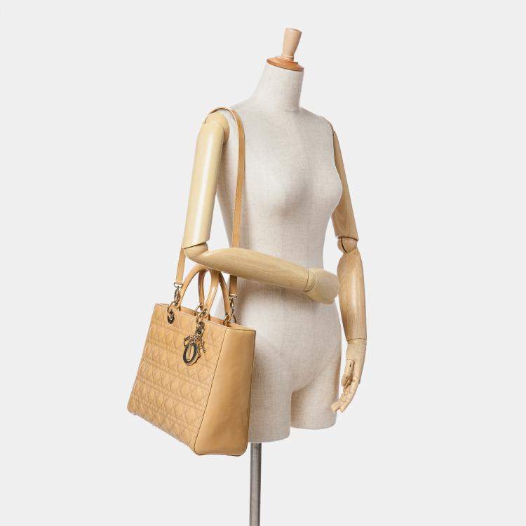 Pre Owned Dior Beige/Brown Large Patent Cannage Lady Dior