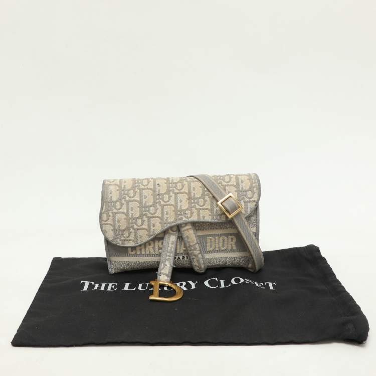 Pre Owned Dior Grey/White Oblique Canvas Saddle Belt Bag