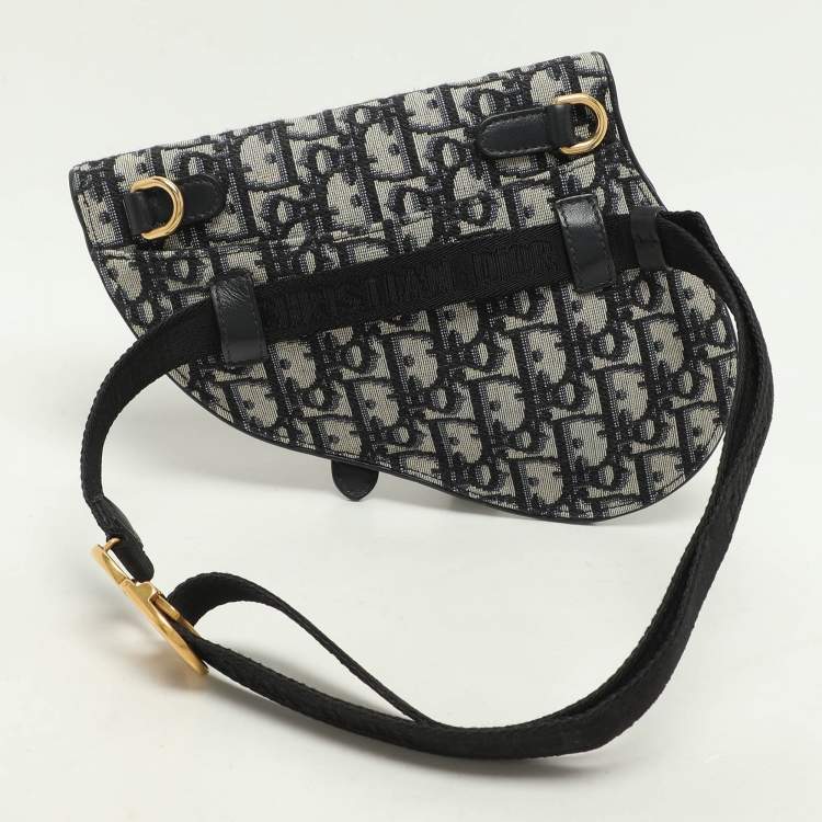 Pre Owned Dior Blue Oblique Canvas and Leather Saddle Belt Bag