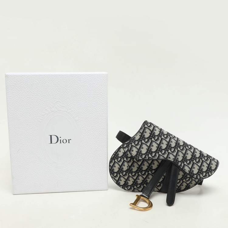 Pre Owned Dior Blue Oblique Canvas and Leather Saddle Belt Bag