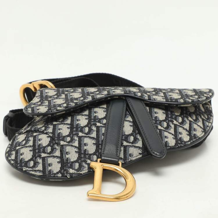 Pre Owned Dior Blue Oblique Canvas and Leather Saddle Belt Bag