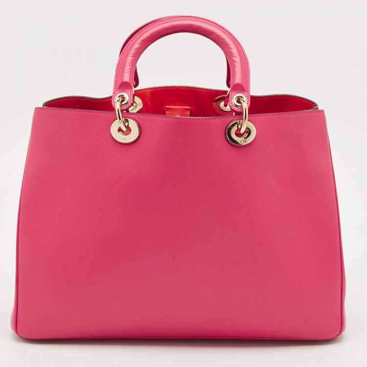 Pre Owned Dior Pink Leather Large Diorissimo Shopper Tote