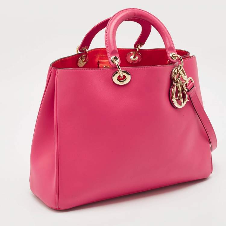 Pre Owned Dior Pink Leather Large Diorissimo Shopper Tote