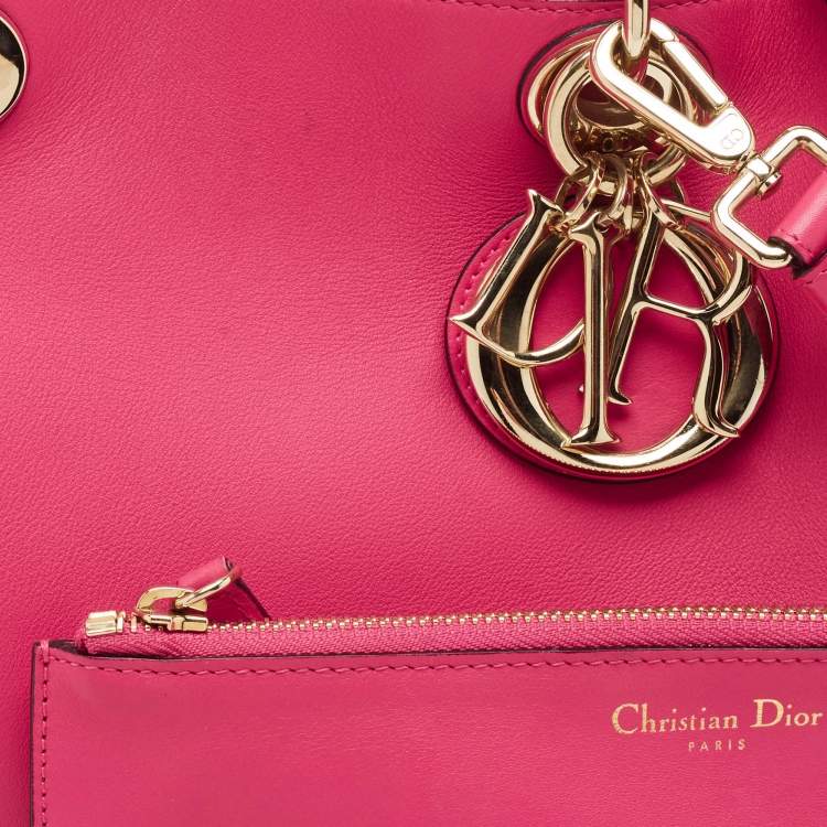 Pre Owned Dior Pink Leather Large Diorissimo Shopper Tote