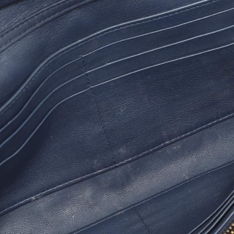 Pre Owned Dior Navy Blue Leather Studded Lady Dior Wallet on Chain