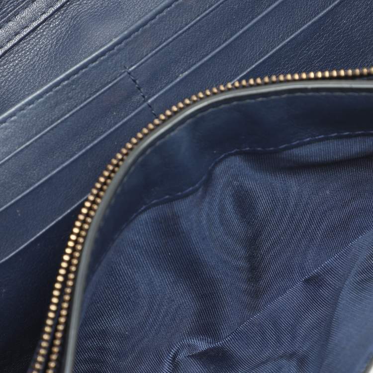 Pre Owned Dior Navy Blue Leather Studded Lady Dior Wallet on Chain