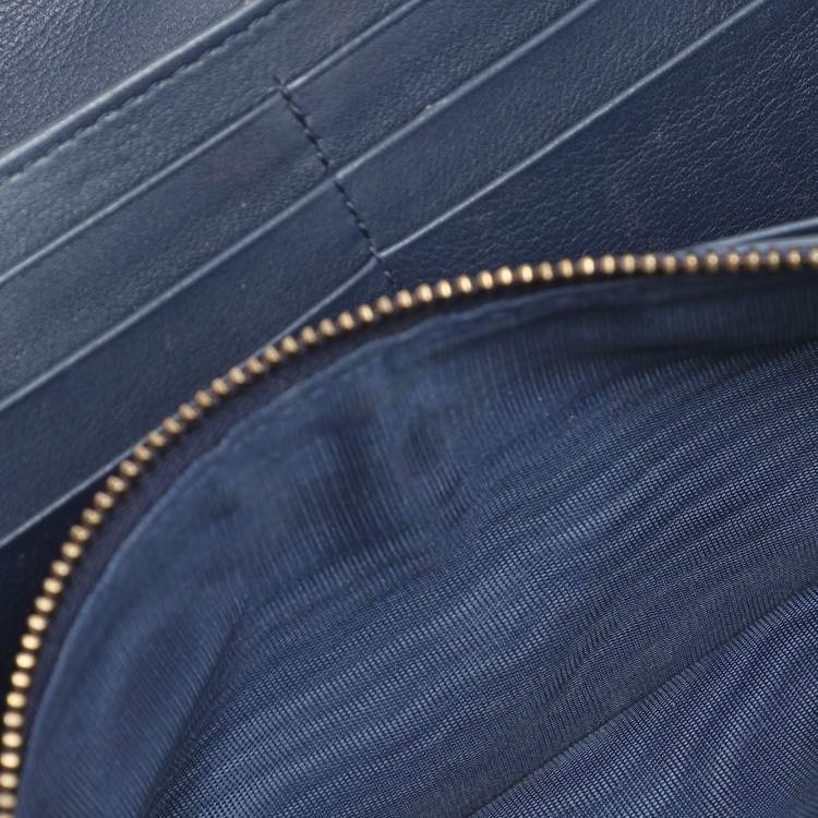 Pre Owned Dior Navy Blue Leather Studded Lady Dior Wallet on Chain