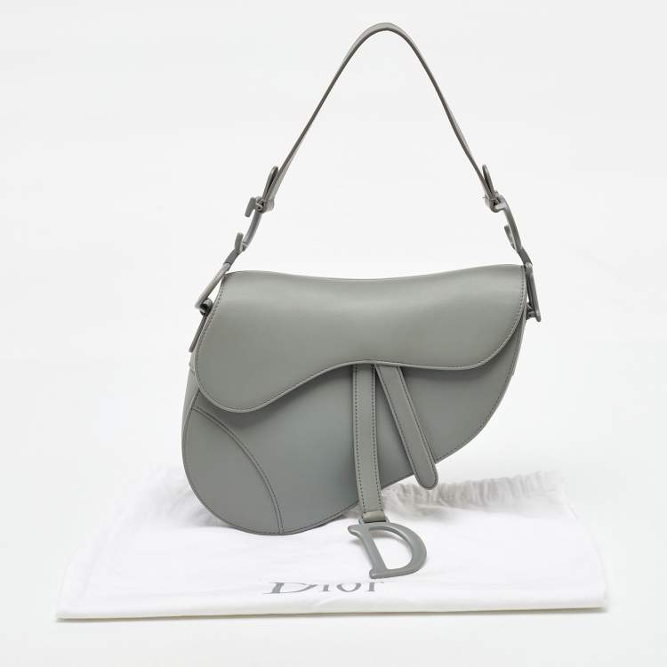 Pre Owned Dior Grey Leather Saddle Bag