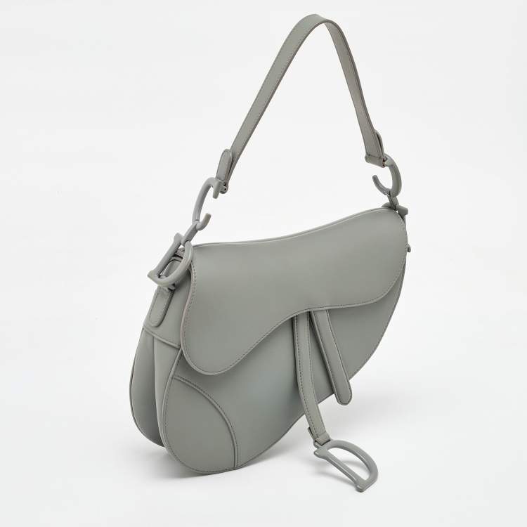 Pre Owned Dior Grey Leather Saddle Bag