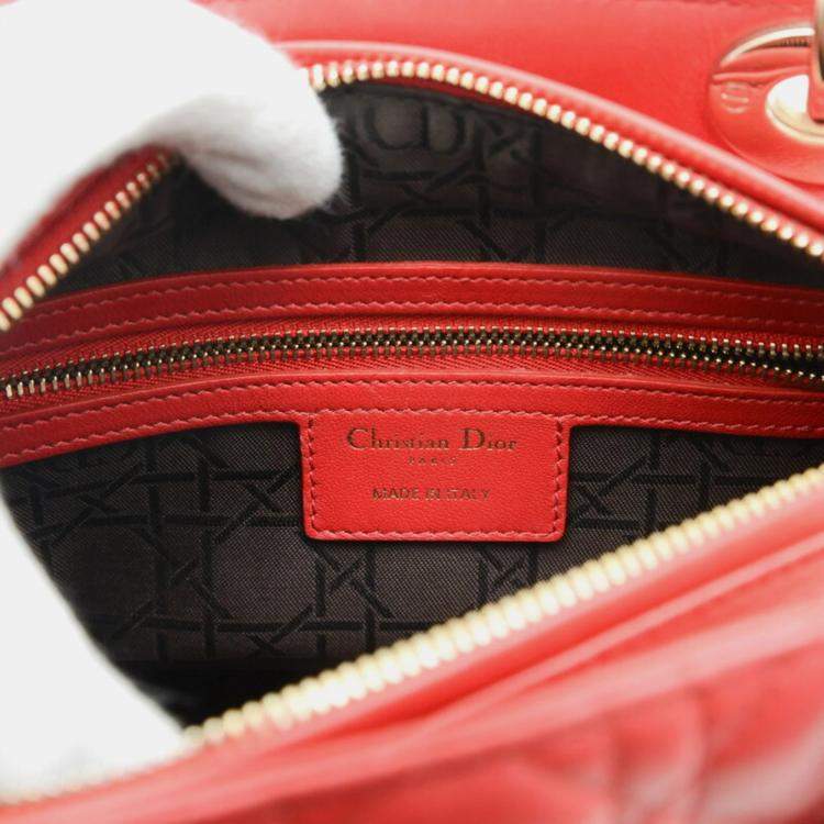Pre Owned Christian Dior Red Lambskin Medium Dior Lady Cannage Bag