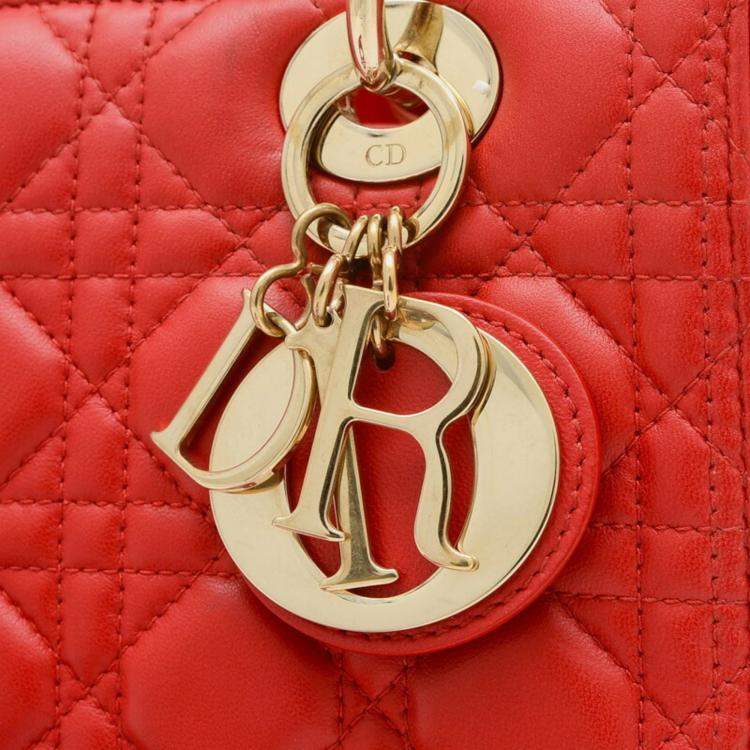 Pre Owned Christian Dior Red Lambskin Medium Dior Lady Cannage Bag