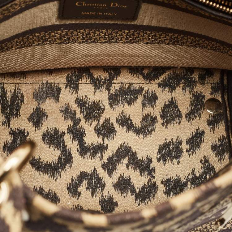 Pre Owned Dior Beige/Black Mizza Embroidered Canvas Medium Lady D-Lite Tote