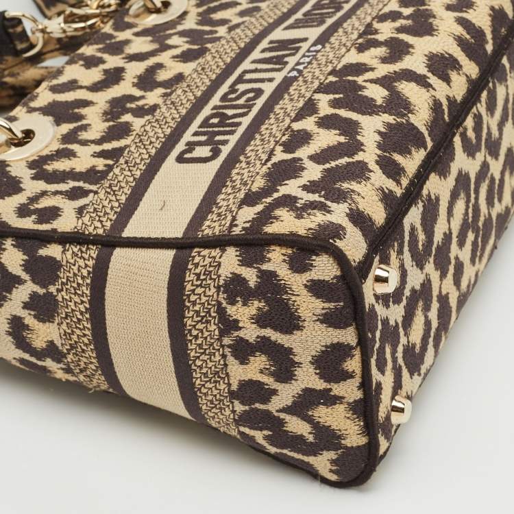 Pre Owned Dior Beige/Black Mizza Embroidered Canvas Medium Lady D-Lite Tote
