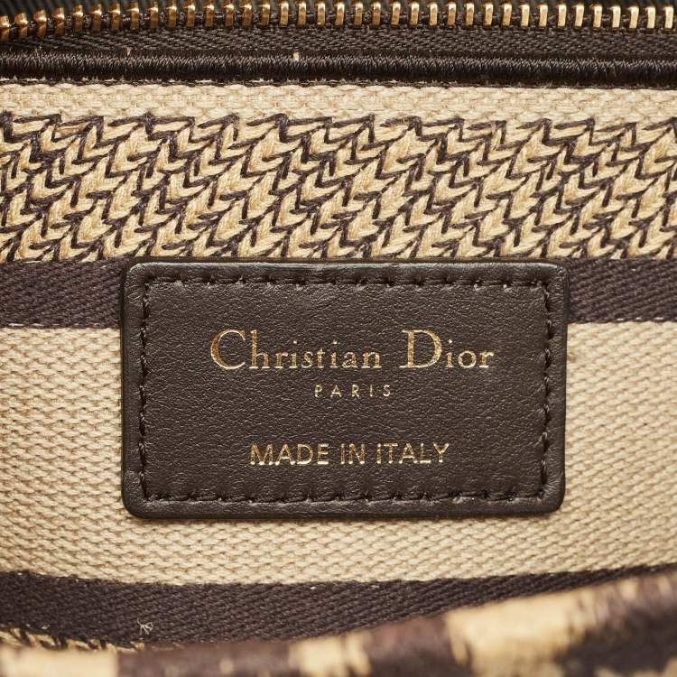 Pre Owned Dior Beige/Black Mizza Embroidered Canvas Medium Lady D-Lite Tote