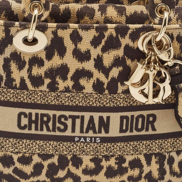 Pre Owned Dior Beige/Black Mizza Embroidered Canvas Medium Lady D-Lite Tote