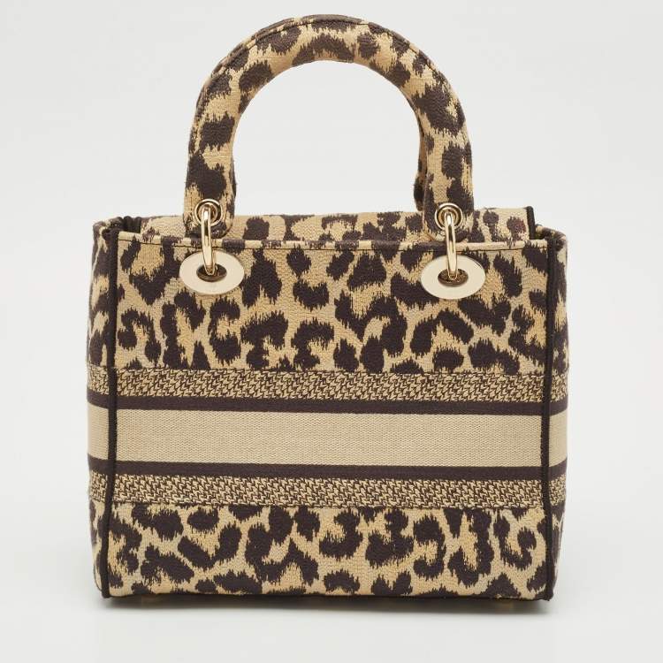 Pre Owned Dior Beige/Black Mizza Embroidered Canvas Medium Lady D-Lite Tote