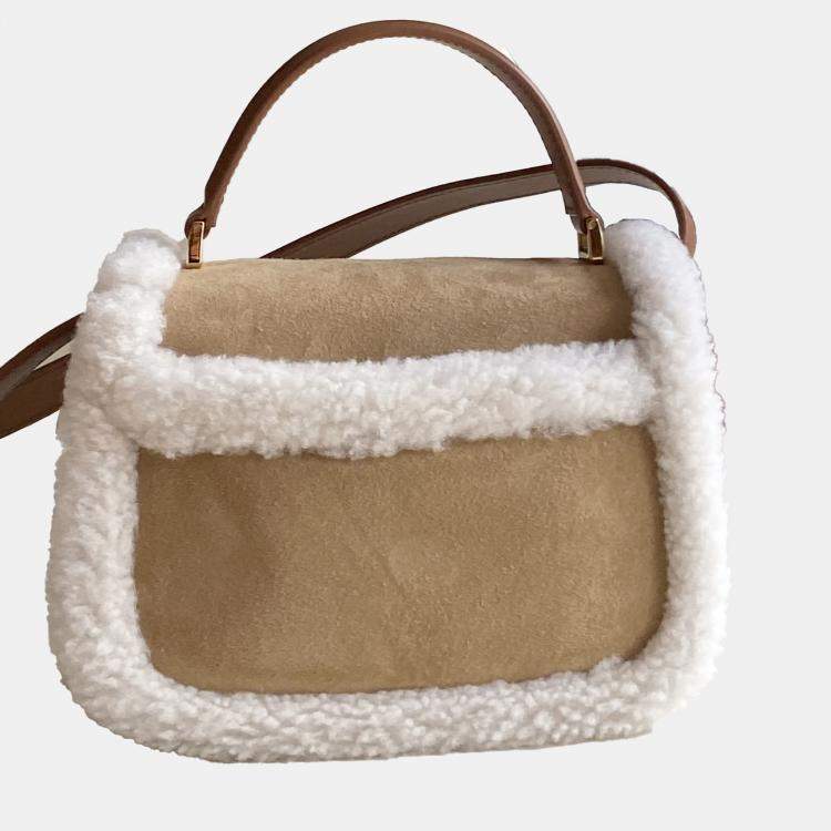 Pre Owned Dior Beige/White Suede and Teddy Montaigne 30 Shoulder Bag