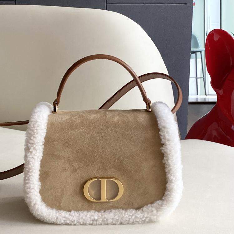 Pre Owned Dior Beige/White Suede and Teddy Montaigne 30 Shoulder Bag