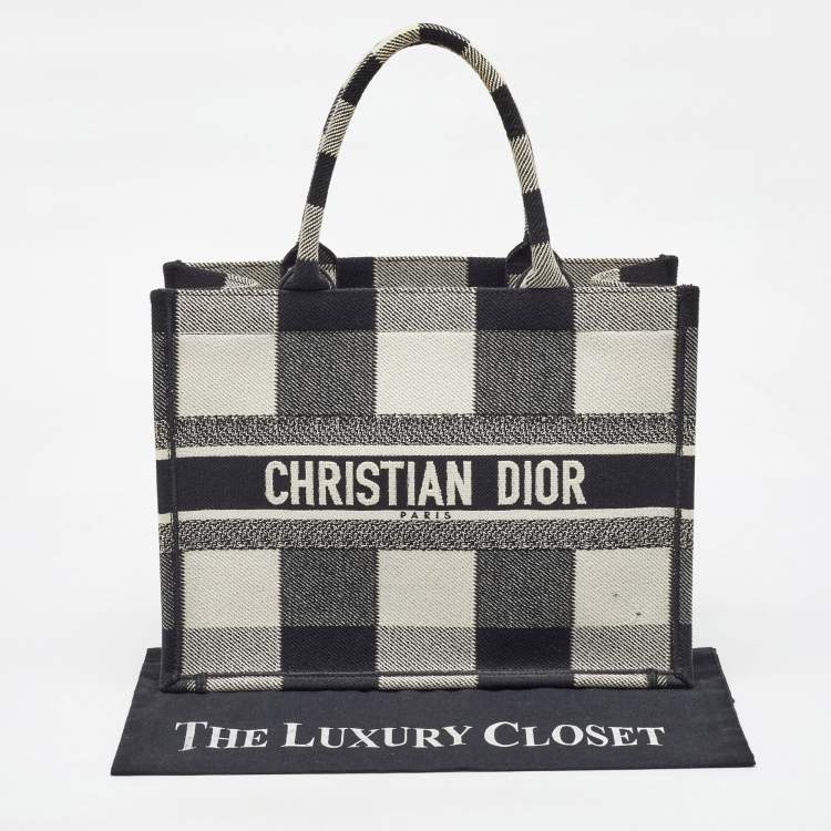 Pre Owned Dior Black/White Check'N'Dior Canvas Medium Book Tote
