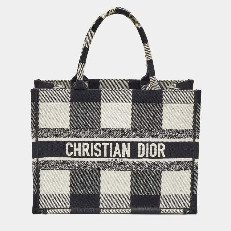 Pre Owned Dior Black/White Check'N'Dior Canvas Medium Book Tote