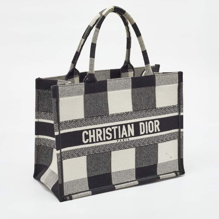 Pre Owned Dior Black/White Check'N'Dior Canvas Medium Book Tote