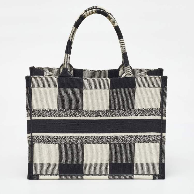Pre Owned Dior Black/White Check'N'Dior Canvas Medium Book Tote