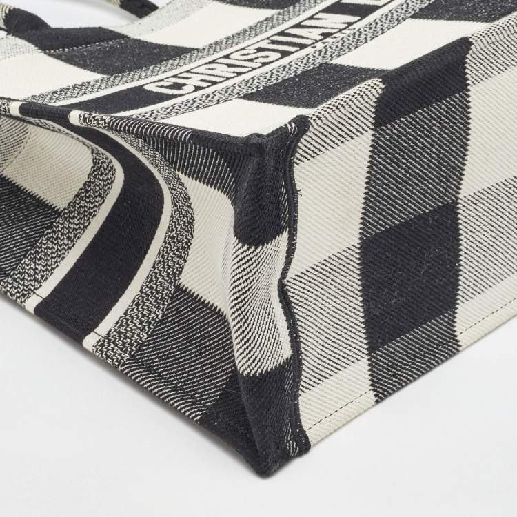 Pre Owned Dior Black/White Check'N'Dior Canvas Medium Book Tote