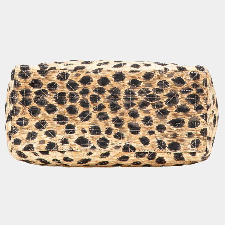 Pre Owned Dior Brown Medium Canvas Cannage Leopard Print Lady Dior